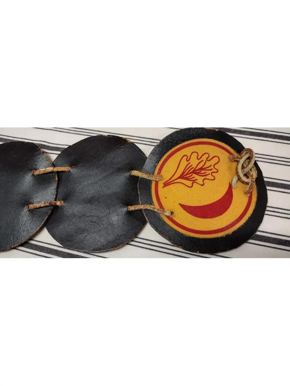 Belt Antique Circle Leather XS Belt 1900s Pre-War Race Car Roadster Black Deco